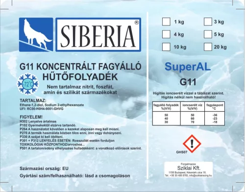 Siberia fagyálló folyadék, 5kg, kék (G11) -72°C (21887)