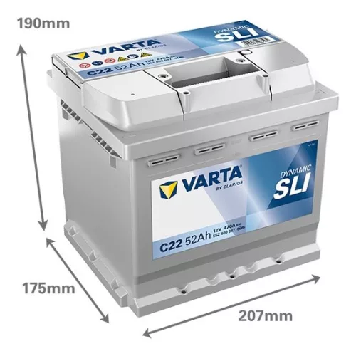 Autóakkumulátor Varta Blue Dynamic 52Ah, 12V, 470A, C22