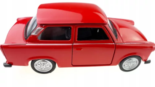 Makett autó, 01:34, PRL 601 Trabant, piros.