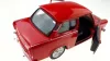 Makett autó, 01:34, PRL 601 Trabant, piros.