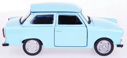 Makett autó, 01:34, kommunistTrabant 601, világoskék.