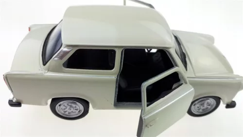 Makett autó, 01:34, PRL 601 Trabant, krém.