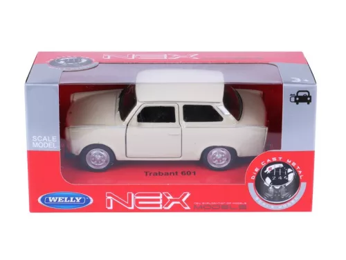 Makett autó, 01:34, PRL 601 Trabant, krém.