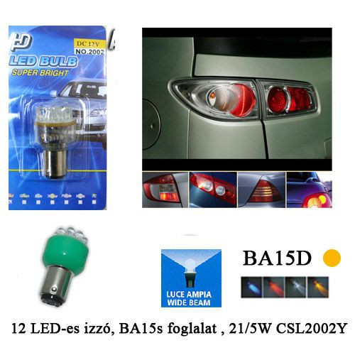 BAY15D sárga LED izzó - CSL2002Y-2008Y