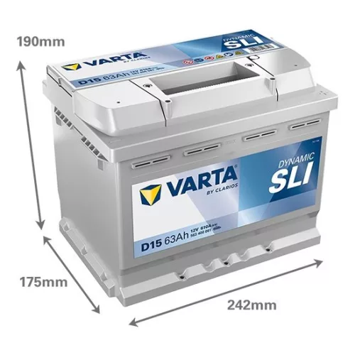 Autóakkumulátor Varta Silver Dynamic 63Ah, 12V, 610A, D15