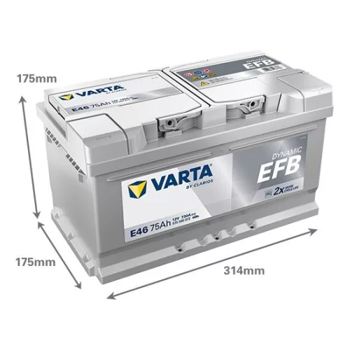 Autóakkumulátor Varta Blue Dynamic EFB 75Ah, 12V, 730A, E46