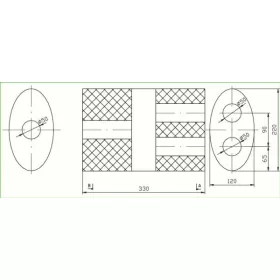   Polmo univerzális kipufogódob, O50mm, 330x220x120mm, 1be közép kettő ki