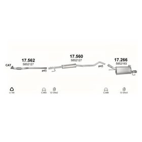   Polmo középső kipufogódob, Opel Corsa C hb, Tigra Twin Top, 1.2-1.4, 2000-2006.07