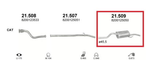 Polmo hátsó kipufogódob, Renault Symbol II/Thalia/Thalia II,1.5D, sdn, 2001-