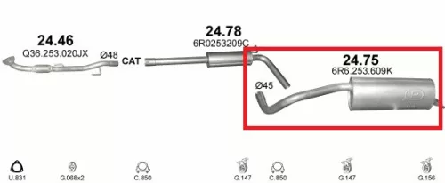 Polmo hátsó kipufogódob, Skoda Fabia, Seat Ibiza, 1.4-1.6, 2009-