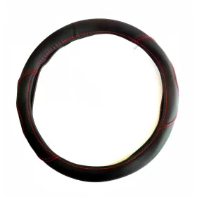 Bőrhatású kormányvédő piros varrással 38cm