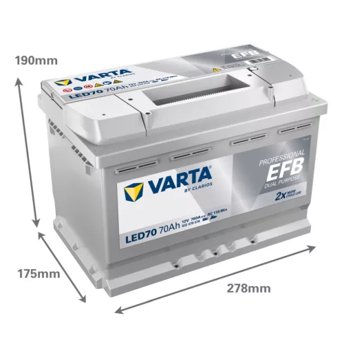 Autóakkumulátor Varta Professional Dual Purpose EFB 70Ah, 12V, 760A, LED70