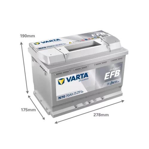 Autóakkumulátor Varta Blue Dynamic EFB 70Ah, 12V, 760A, N70