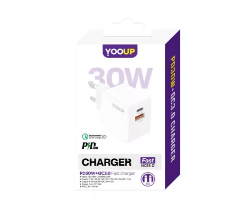 YOOUP 30W Dupla hálózati töltő (USB/TYPE-C) NC55-D