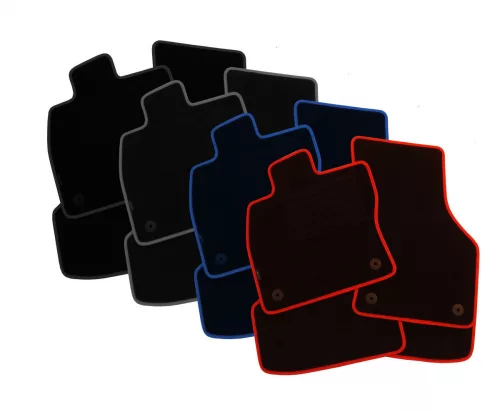 Skoda Octavia II. 2008-2013 (kerek rögzítés, kék szegély) méretpontos szövet autószőnyeg